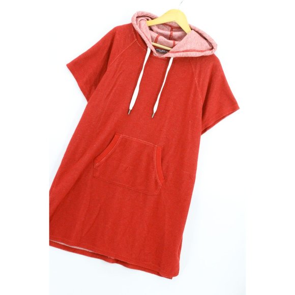 MARC NEW YORK ANDREW MARC Hoodie Sweatshirt Women's Red Oversized Short Sleeve - Picture 2 of 7